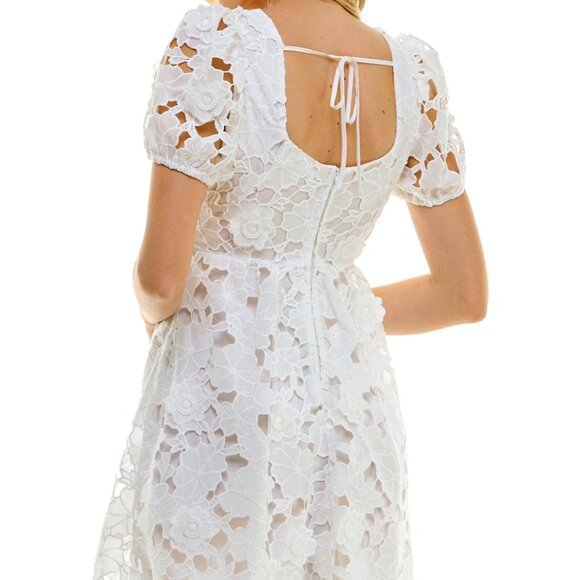 Beauty & Grace Embroidered Puff-Sleeve White Lace Mini Dress | NWT Medium - Picture 4 of 4